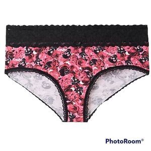 5X 28W Torrid Wide Lace Trim Cheeky Panty Pink Rose Skull Cotton Blend Knit Plus